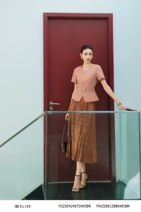 ÁO NÂU SÁNG VÂN Ô NHỎ PHỐI ĐAI EO