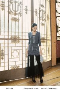 CV TWEED SỢI KẺ PHỐI LƯỚI ĐEN