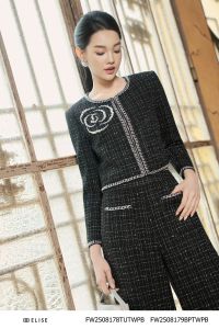 VEST TWEED ĐEN KẺ KT VIỀN XÍCH
