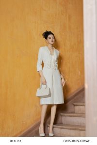 ĐẦM TWEED TRẮNG HOA EO XẾP LY SÚP