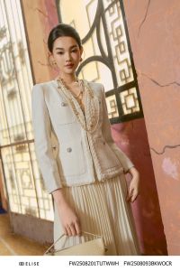 VEST TWEED SỢI Ô TRẮNG CỔ V