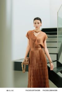 SƠ MI MÀU CAM NÂU VẠT BÊN DÂY CỔ