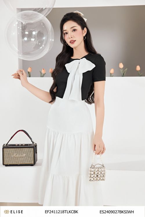 ÁO THUN NGẮN TAY ĐÍNH NƠ CỔ