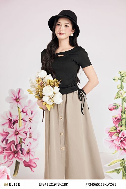 ÁO THUN ĐEN RÚT DÂY SƯỜN