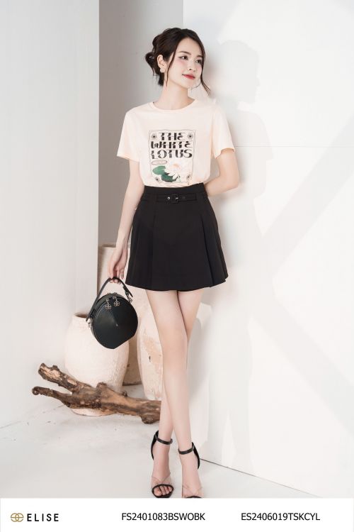 QUẦN SOOC VÁY ĐEN XẾP LY ĐAI CẠP