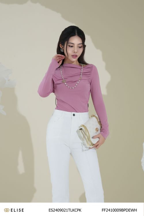 ÁO THUN HỒNG DÀI TAY LỆCH VAI