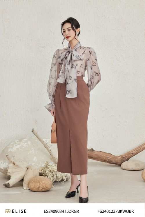 JUPE DÀI VÂN NÂU XẺ CHỒNG XẾP LY