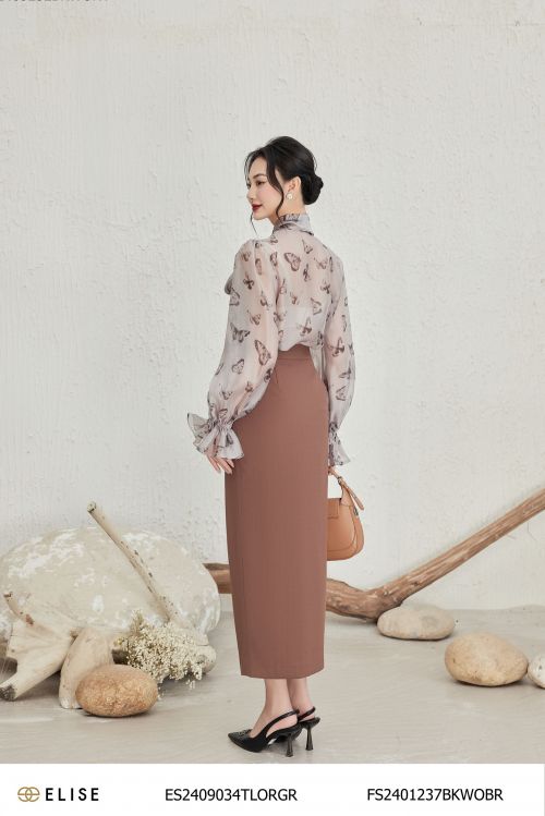 JUPE DÀI VÂN NÂU XẺ CHỒNG XẾP LY