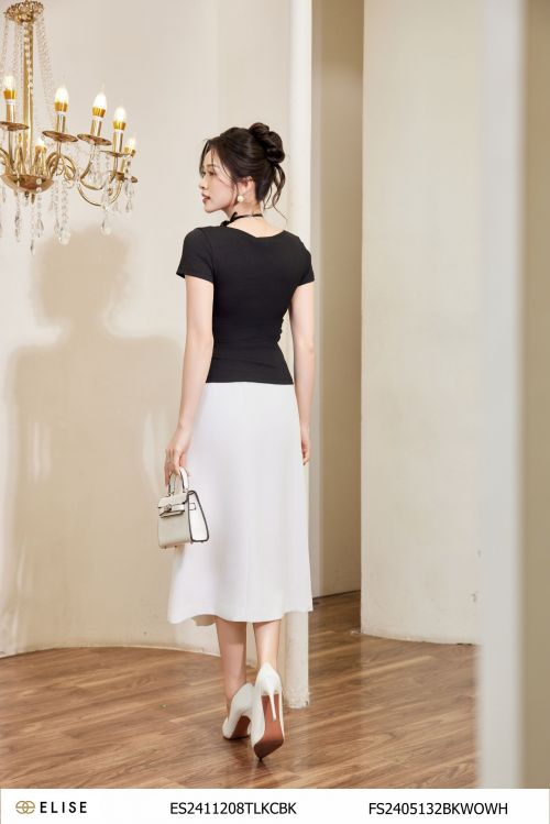 CHÂN VÁY A XỐP HẠT TRẮNG XẾP LY SÚP