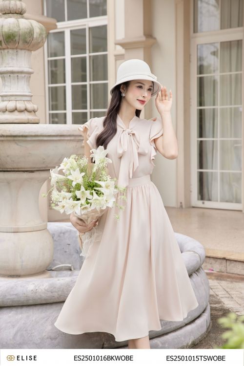 ÁO NUDE VAI BÈO CỔ DÂY NƠ