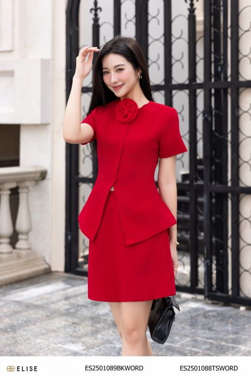 JUPE VÂN ĐỎ CHÉO ỐP NẮP TÚI