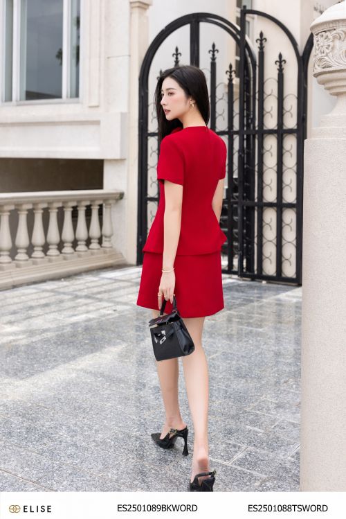JUPE VÂN ĐỎ CHÉO ỐP NẮP TÚI