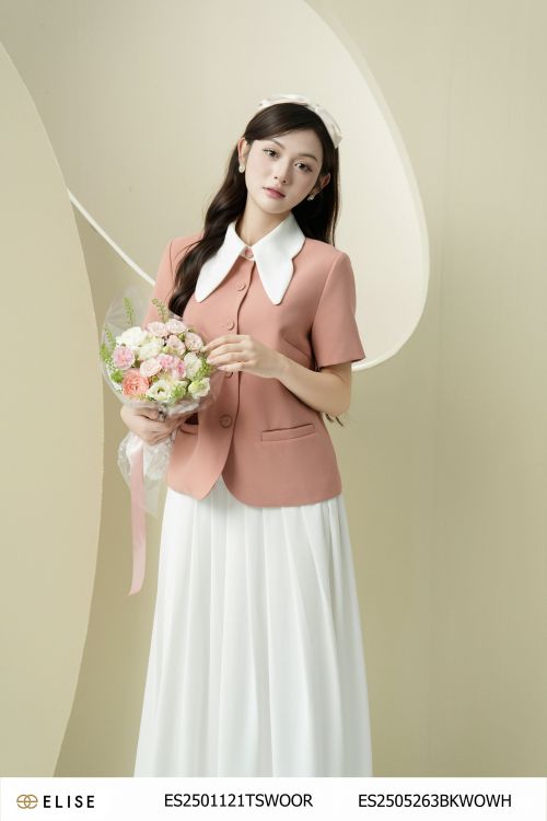 ÁO CAM ĐẤT PHỐI CỔ TRẮNG