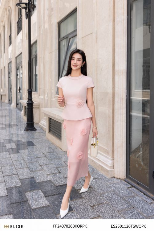 JUPE TƠ HỒNG ĐÍNH HOA NỔI