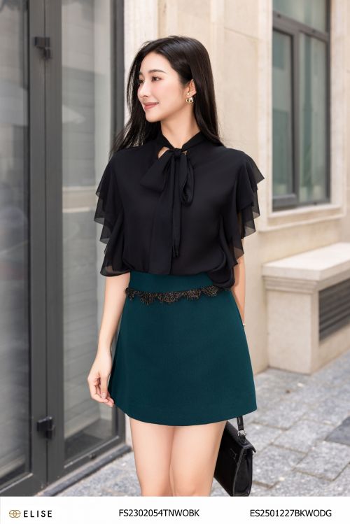 SM CHIFFON ĐEN CHẠY BÈO VAI