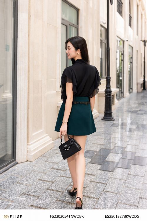 JUPE XANH RÊU NGẮN CẠP REN