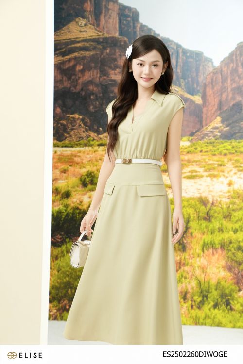 ĐẦM TUYTSY XANH CỐM CỔ V