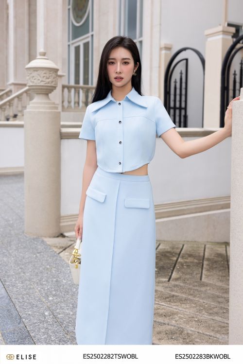 JUPE XANH DA TRỜI GÂN GIỮA ỐP NẮP TÚI