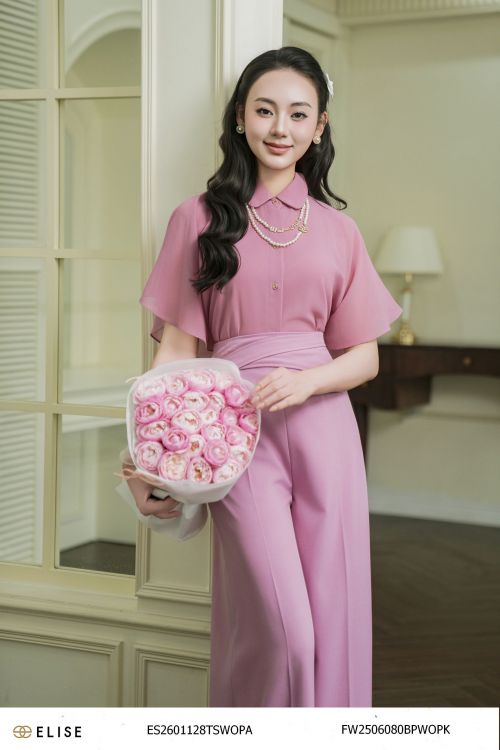 ÁO CHIFFON HỒNG ĐẬM TAY XÒE