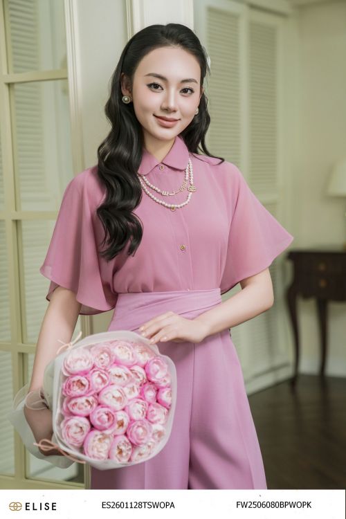 ÁO CHIFFON HỒNG ĐẬM TAY XÒE