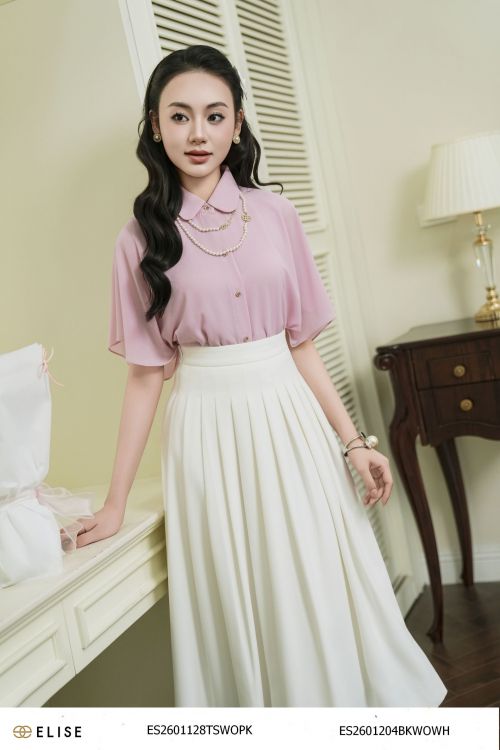 ÁO CHIFFON HỒNG TAY XÒE