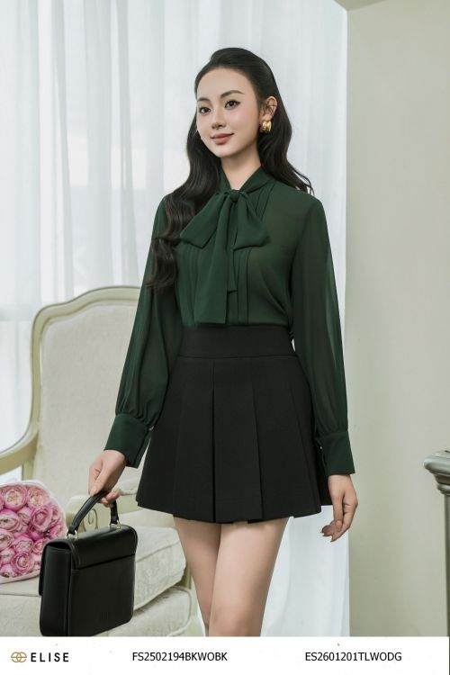ÁO SƠ MI RÊU CỔ BUỘC NƠ
