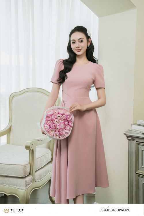 ĐẦM TUYTSY HỒNG ĐẬM XẾP LY EO