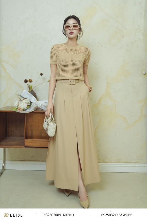 CV DÀI XẺ NUDE XẾP LY ĐAI EO