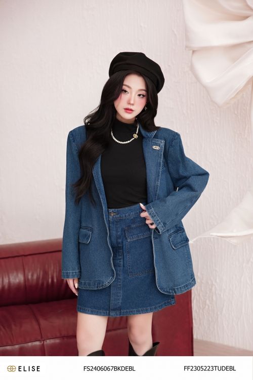 VEST JEANS XANH VE ĐÍNH LOGO