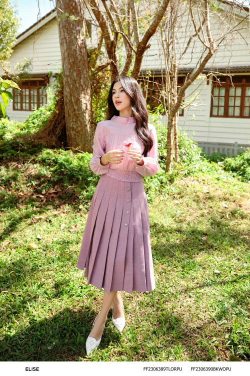 CHÂN VÁY TWEED TÍM DẬP LY ĐÍNH CÚC