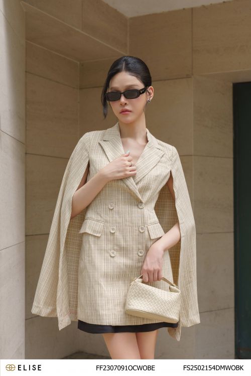 ÁO KHOÁC CAPE TWEED KẺ BE ĐAI EO