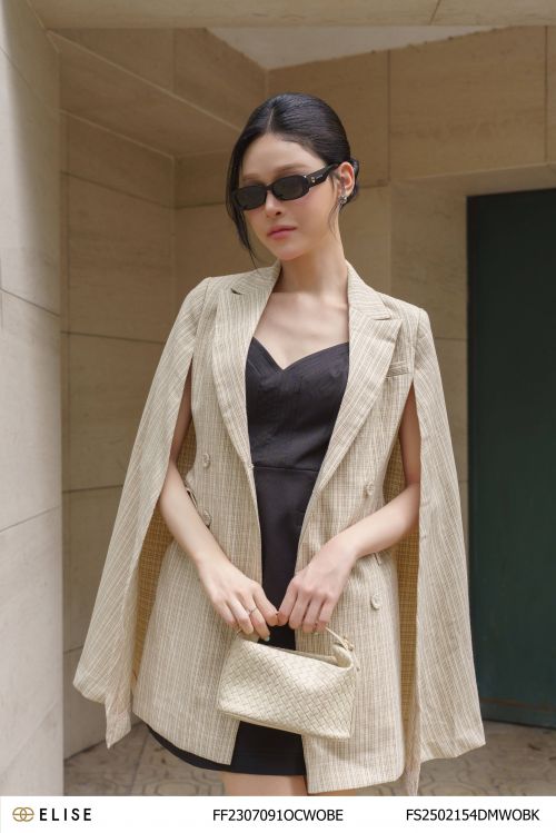 ÁO KHOÁC CAPE TWEED KẺ BE ĐAI EO