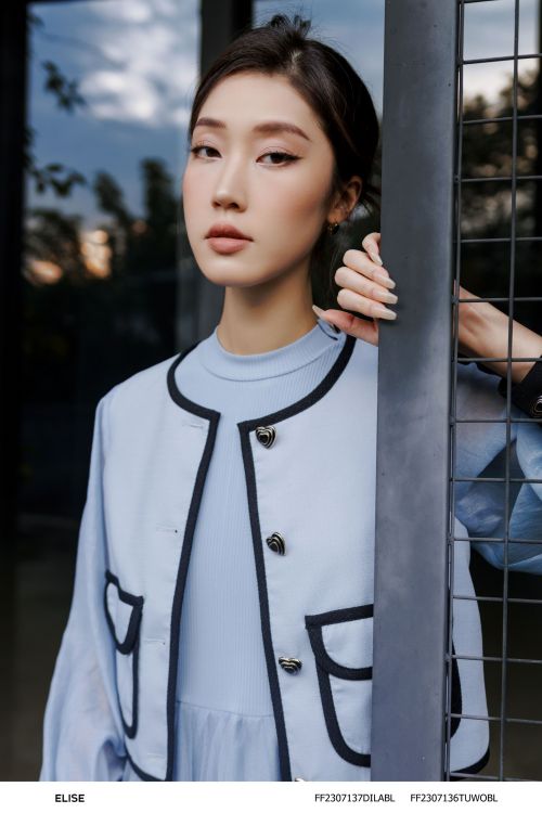 VEST TWEED XANH GHI VIỀN ĐEN TAY TƠ
