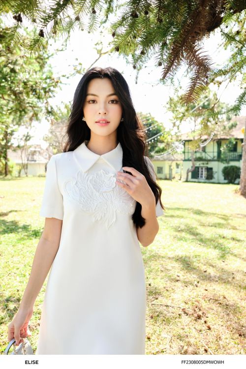 ĐẦM SUÔNG TRẮNG ĐÍNH HOA REN PK NGỰC