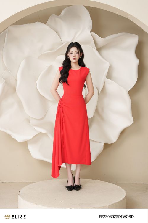 ĐẦM ĐỎ GẤU CHÉO RÚT DÂY EO