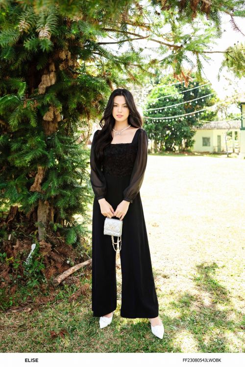 JUMPSUIT DÀI ĐEN PHỐI NGỰC REN LƯỚI NỔI