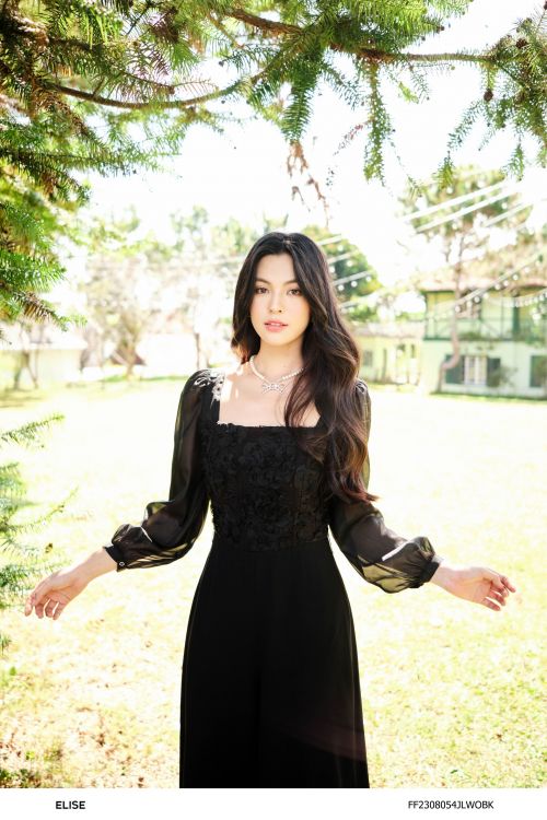 JUMPSUIT DÀI ĐEN PHỐI NGỰC REN LƯỚI NỔI
