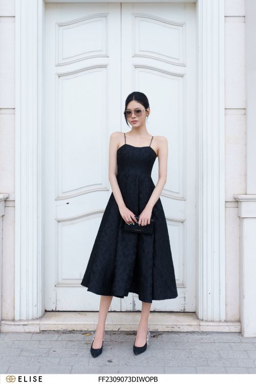 ĐẦM 2 DÂY GẤM HOA ĐEN CÚP NGỰC