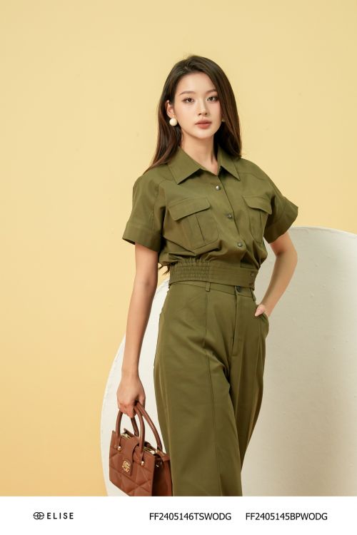 SM KAKI XANH RÊU TÚI NGỰC CHUN GẤU