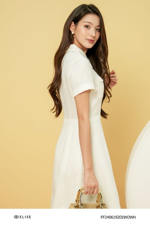 ĐẦM TWEED SỢI TRẮNG CỔ ĐỨC TÚI NGỰC