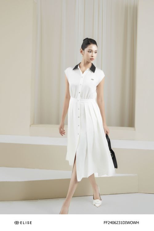 ĐẦM TRẮNG CHÂN DẬP LY CỔ PK ĐEN