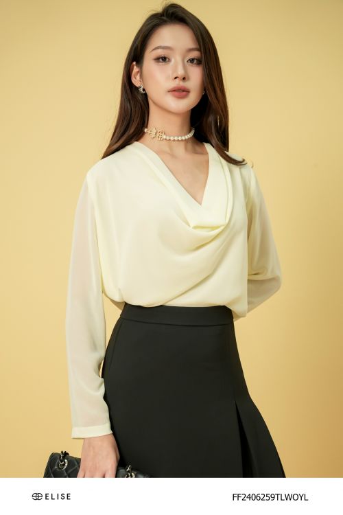 ÁO CHIFFON VÀNG NHẠT CỔ ĐỔ