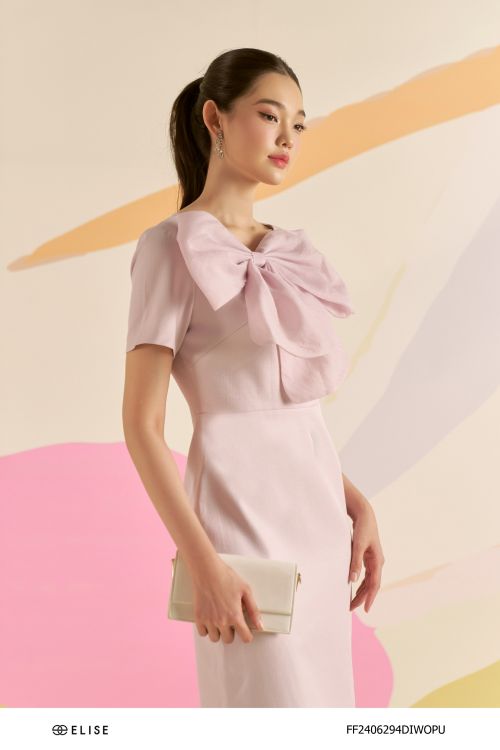 ĐẦM TWEED TÍM SÁNG NƠ CỔ