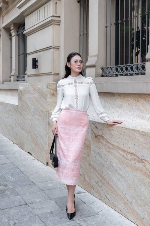 JUPE THÔ KẺ Ô HỒNG XẺ SAU