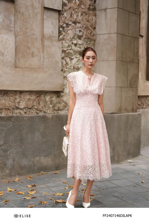 ĐẦM REN HOA HỒNG KT CỔ THỦY THỦ