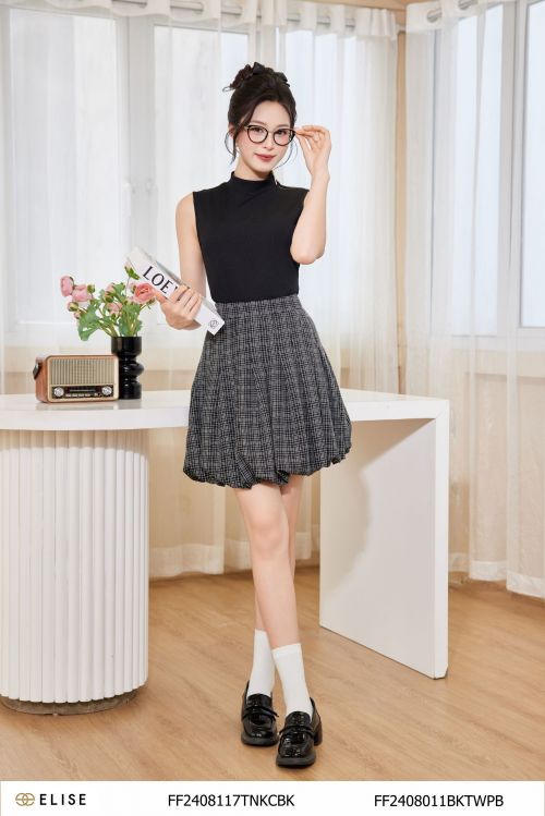 CV TWEED ĐEN KẺ TRẮNG BOOM GẤU
