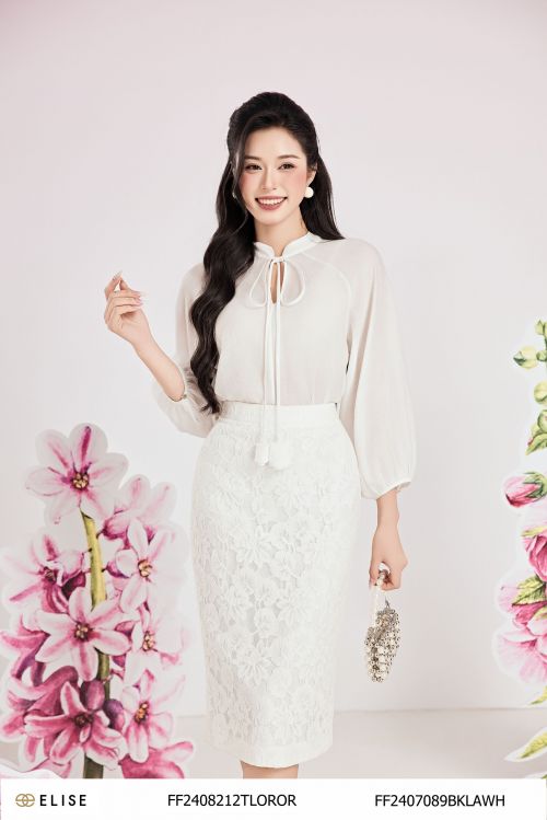 ÁO TƠ NHĂN TRẮNG CỔ BUỘC DÂY