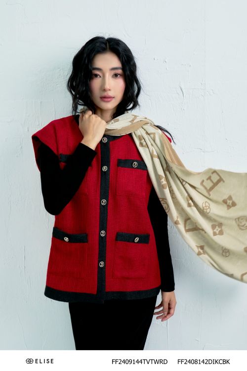 GILE TWEED ĐỎ PHỐI VIỀN ĐEN ỐP TÚI