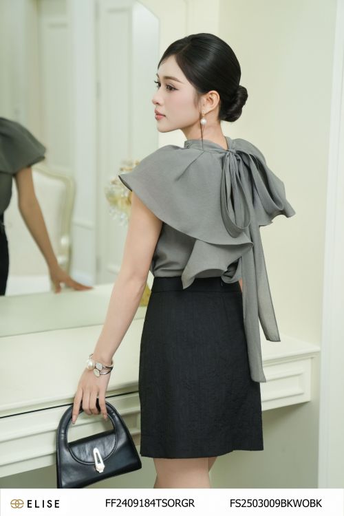JUPE XỐP ĐEN VÂN ĐAI CÚC