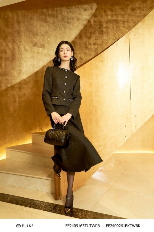 CHÂN VÁY TWEED ĐEN KT BẠC